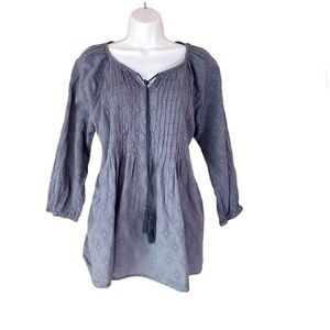 World‎ Market Gray Peasant Blouse Top Bohemian Size L/XL